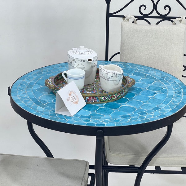 GORGEOUS MOSAIC TABLE, Handmade Round Table, Moroccan Mosaic Table, Traditional Custom Made Design,  Luxurious Outdoor Patio Furniture