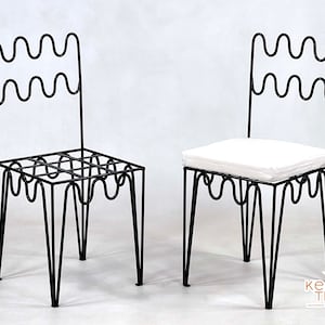 HANDMADE IRON CHAIRS - Moroccan Handpainted Iron Stools - Luxurious Wrought Chairs With Free White Cushions, Unique Home Furniture