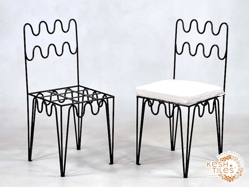 HANDMADE IRON CHAIRS Moroccan Handpainted Iron Stools Luxurious Wrought Chairs With Free White Cushions, Unique Home Furniture zdjęcie 1