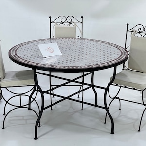 BEAUTIFUL MOSAIC TABLE, Handmade Round Table, Moroccan Mosaic Table, Traditional Custom Made Design,  Luxurious Outdoor Patio Furniture