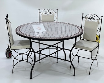 SCHÖNER MOSAIK-TISCH, handgemachter runder Tisch, marokkanischer Mosaiktisch, traditionelles maßgeschneidertes Design, luxuriöse Terrassemöbel