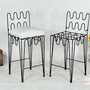 Set Of MOROCCAN IRON CHAIRS - Handpainted Wrought Iron Stools For Home Furniture- Indoor/Outdoor Iron Chair With Free Upholstery