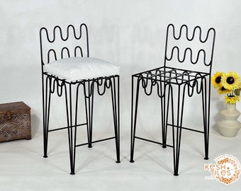 Set Of MOROCCAN IRON CHAIRS - Handpainted Wrought Iron Stools For Home Furniture- Indoor/Outdoor Iron Chair With Free Upholstery