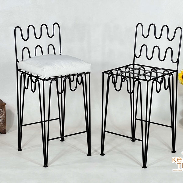 Set Of MOROCCAN IRON CHAIRS - Handpainted Wrought Iron Stools For Home Furniture- Indoor/Outdoor Iron Chair With Free Upholstery