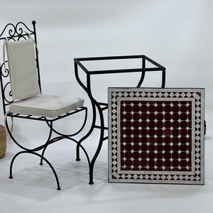 ELEGANT Square Mosaic GARDEN TABLE, Handicraft Brown and White Tiles Table, Moroccan Outdoor Design Table, Classic Elegant Geomtric Patterns