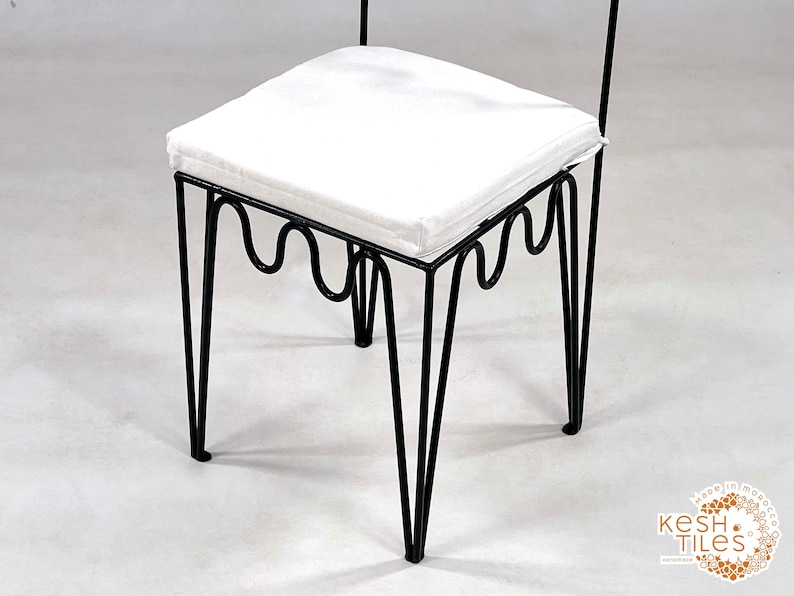 HANDMADE IRON CHAIRS Moroccan Handpainted Iron Stools Luxurious Wrought Chairs With Free White Cushions, Unique Home Furniture zdjęcie 5