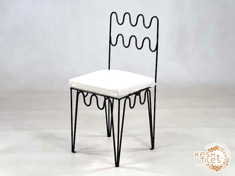 HANDMADE IRON CHAIRS Moroccan Handpainted Iron Stools Luxurious Wrought Chairs With Free White Cushions, Unique Home Furniture zdjęcie 2