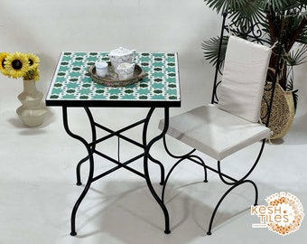 24Inch CHARMING Mosaic SQUARE TABLE, Moroccan Handicraft Emerald And Aqua Colors Table, Indoor Design Table, Classic Elegant Complex Pattern