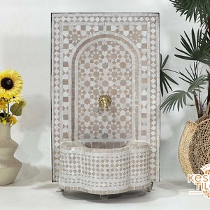 AMAZING WATER FOUNTAIN Moroccan Mosaic Fountain Outdoor & Indoor Beige And Off White Mid Century Fountain Moroccan Stones Fountain image 2