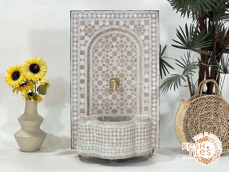 AMAZING WATER FOUNTAIN Moroccan Mosaic Fountain Outdoor & Indoor Beige And Off White Mid Century Fountain Moroccan Stones Fountain image 2