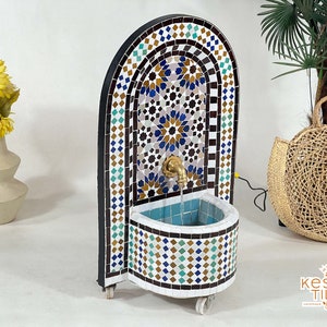 CUSTOM MOSAIC FOUNTAIN - Beautiful Outdoor Artful Fountain - Colorful  24K Candles Mid Century Pattern