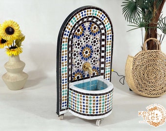 CUSTOM MOSAIC FOUNTAIN - Beautiful Outdoor Artful Fountain - Colorful  24K Candles Mid Century Pattern