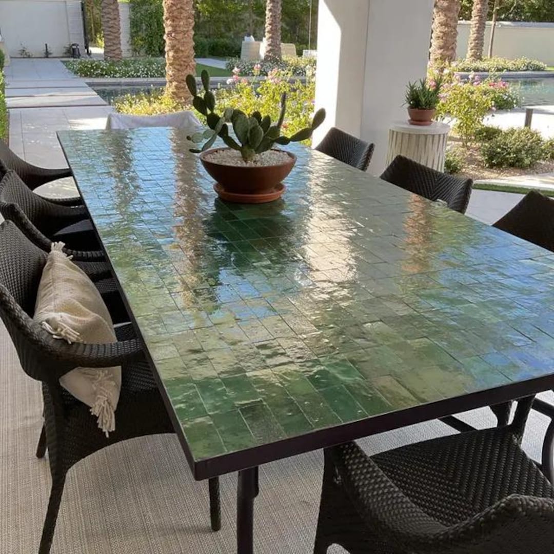 週末限定価格 hxo Design Green table Set tildsn CUSTOMIZABLE MOSAIC TABLE, Handmade Green Rectangular Table
