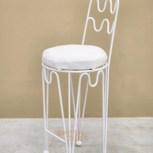 Set Of IRON WAVY STOOLS - Wrought Iron Stools With Ball Feet For Home Furniture- Indoor/Outdoor Round Seat Chair With Comfortable Upholstery