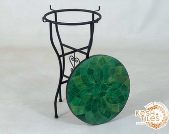 BEAUTIFUL MOSAIC TABLE, Handmade Round Seaweed Green Flower Design, Traditional Custom Made Table Top, Luxurious Outdoor Patio Furniture