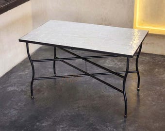 CUSTOMIZABLE WHITE TABLE: Handmade Mosaic Tiles Table - Dinning Zellige Table - Outdoor/Indoor Furniture
