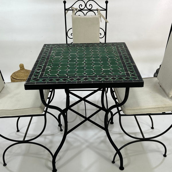 MESA DE MOSAICO ÚNICA, Mesa rectangular hecha a mano, Diseño tradicional hecho a medida, Mesa Zellije marroquí, Lujosos muebles de patio al aire libre