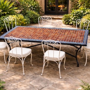 CUSTOMIZABLE MOSAIC TABLE: Blue And Brown Rectangular Tiles Table - Outdoor Furniture