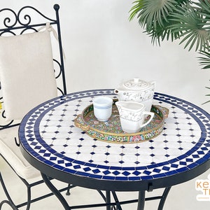 AMAZING MOSAIC TABLE, Custom Made Blue Round Table, Moroccan Mosaic Table, Traditional Handmade Design,  Luxurious Outdoor Patio Furniture