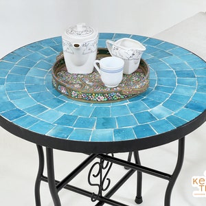 UNIQUE MOSAIC TABLE, Handmade Round Turquoise Table, Moroccan  Traditional Custom Made Design,  Luxurious Outdoor Patio Furniture Home Decor