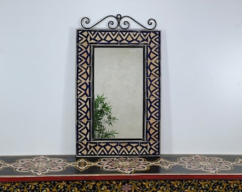 CUSTOM Made MOSAIC Mirror, Moroccan Framed Handmade Mosaic Mirror, Blue Exotic And Beige Tiled Mirror - Made To Order Indoor/Outdoor Mirror.