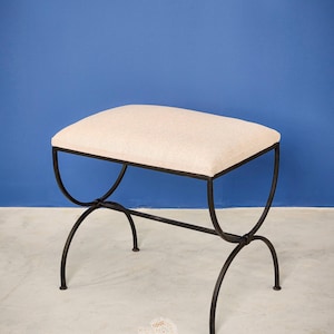 Set Of STRAPONTIN IRON STOOLS - Iron Benches With Confortable Latte Upholstery - Small Bench For Home Furniture