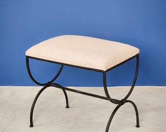 Set Of STRAPONTIN IRON STOOLS - Iron Benches With Confortable Latte Upholstery - Small Bench For Home Furniture