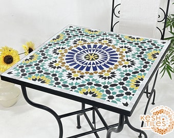 24Inch Luxurious Mosaic SQUARE TABLE, Handicraft Colorful Tiles Table, Moroccan Outdoor Design Table, Classic Elegant 24K Complex Pattern