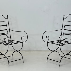 Set Of  MOROCCAN IRON CHAIRS- Handmade Outdoor Iron Furniture- Luxurious Bistro Chairs With Confortable White Cushions, Mid Century Pattern