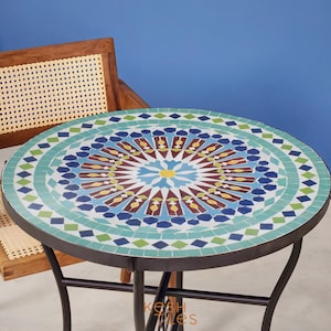ARTISTIC MOSAIC TABLE, Handmade Round Colorful Table, Traditional Custom Made 24K Design,  Luxurious Outdoor Patio Furniture For Home Decor
