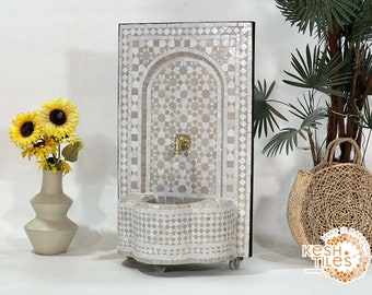 AMAZING WATER FOUNTAIN - Moroccan Mosaic Fountain - Outdoor & Indoor Beige And Off White Mid Century Fountain - Moroccan Stones Fountain