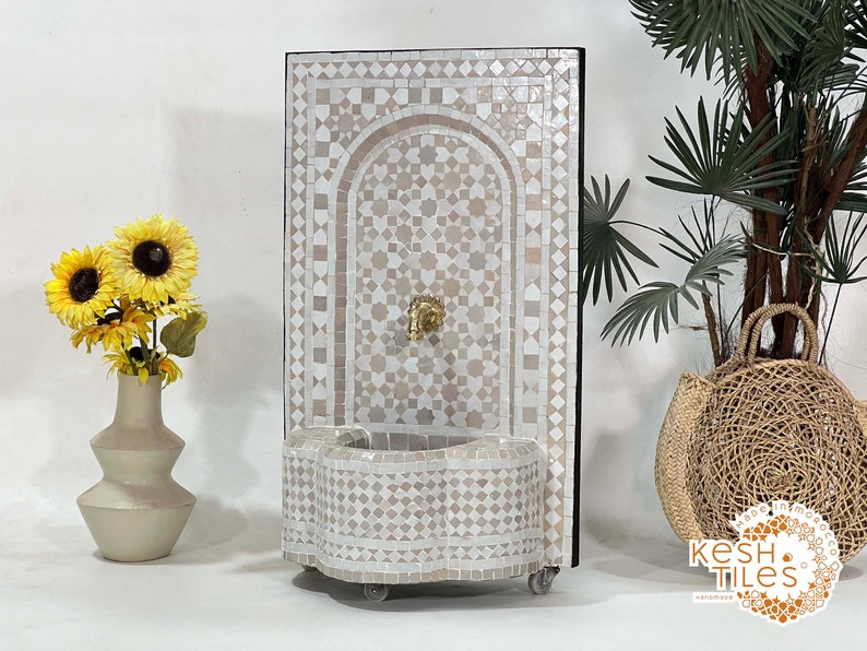 AMAZING WATER FOUNTAIN Moroccan Mosaic Fountain Outdoor & Indoor Beige And Off White Mid Century Fountain Moroccan Stones Fountain image 1