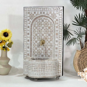 CUSTOM MOSAIC FOUNTAIN - Beautiful Indoor/Outdoor Artful Fountain - Beige And Off White Mid Century Pattern - Moroccan Zellige Fountain