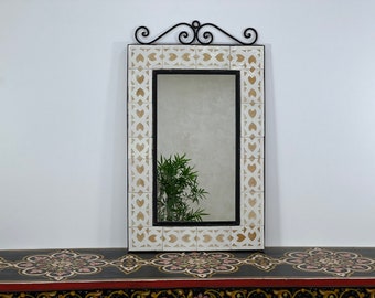CUSTOM Made MOSAIC Mirror, Moroccan Framed Handmade Mosaic Mirror, Beige And Off White Tiled Mirror - Made To Order Indoor/Outdoor Mirror.