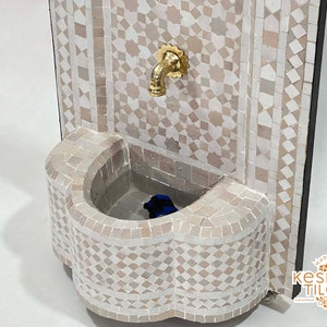 AMAZING WATER FOUNTAIN Moroccan Mosaic Fountain Outdoor & Indoor Beige And Off White Mid Century Fountain Moroccan Stones Fountain image 6