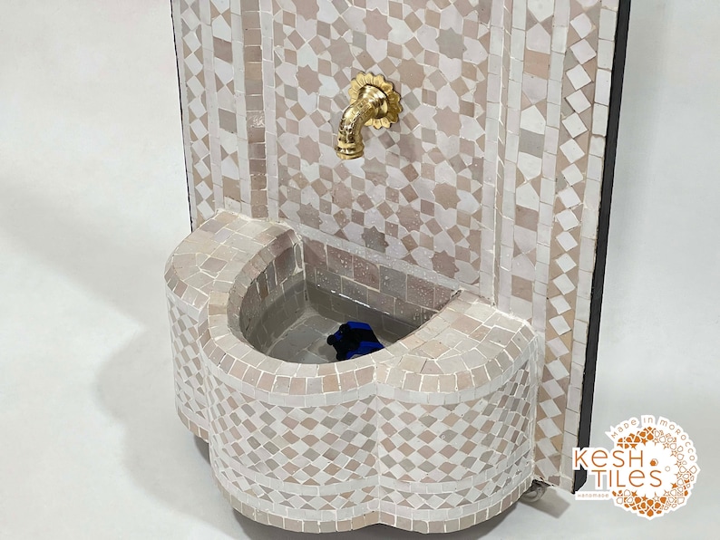 AMAZING WATER FOUNTAIN Moroccan Mosaic Fountain Outdoor & Indoor Beige And Off White Mid Century Fountain Moroccan Stones Fountain image 6