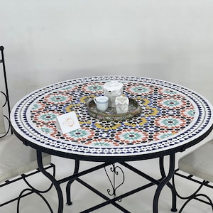 BEAUTIFUL MOSAIC TABLE, Handmade Round Table, Moroccan Mosaic Table, Traditional Custom Made Design,  Luxurious Dinning Room Table