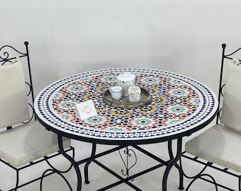 BEAUTIFUL MOSAIC TABLE, Handmade Round Table, Moroccan Mosaic Table, Traditional Custom Made Design,  Luxurious Dinning Room Table