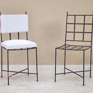 Set Of  CLASSIC IRON CHAIRS : Handpainted Wrought Iron Stools - Indoor/Outdoor Iron Chairs With Free Upholstery