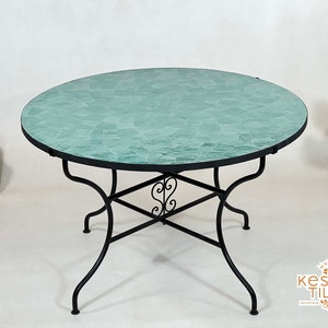 UNIQUE MOSAIC TABLE, Handmade Round Cyan Table, Traditional Custom Made Flower Design,  Luxurious Outdoor Patio Furniture For Home Decor