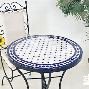 AMAZING MOSAIC TABLE, Custom Made Blue Round Table, Moroccan Mosaic Table, Traditional Handmade Design,  Luxurious Outdoor Patio Furniture