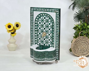 UNIQUE WATER FOUNTAIN - Moroccan Mosaic Fountain - Outdoor & Indoor Green And White Mid Century Fountain - Gift For Home Furniture