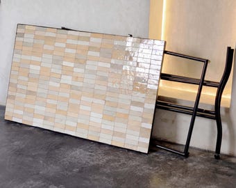 Handcrafted Moroccan Mosaic Table, Handmade Rectangular Dining Furniture - Beige Cofeee Tiles Table