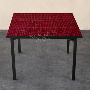Aanpasbare mozaïektafel, rechthoekige tafel van rood kersenhout, Marokkaanse zellije-tafel, luxe tafel voor binnen- en buitenmeubilair