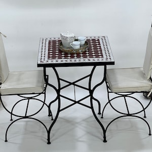 Moroccan Mosaic Table: Pinkish Red Tile, Mid Century Design