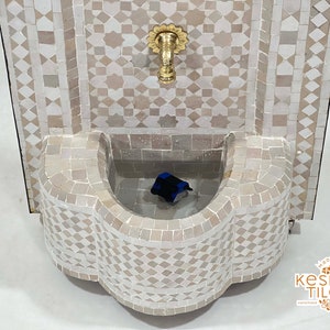 AMAZING WATER FOUNTAIN Moroccan Mosaic Fountain Outdoor & Indoor Beige And Off White Mid Century Fountain Moroccan Stones Fountain image 7