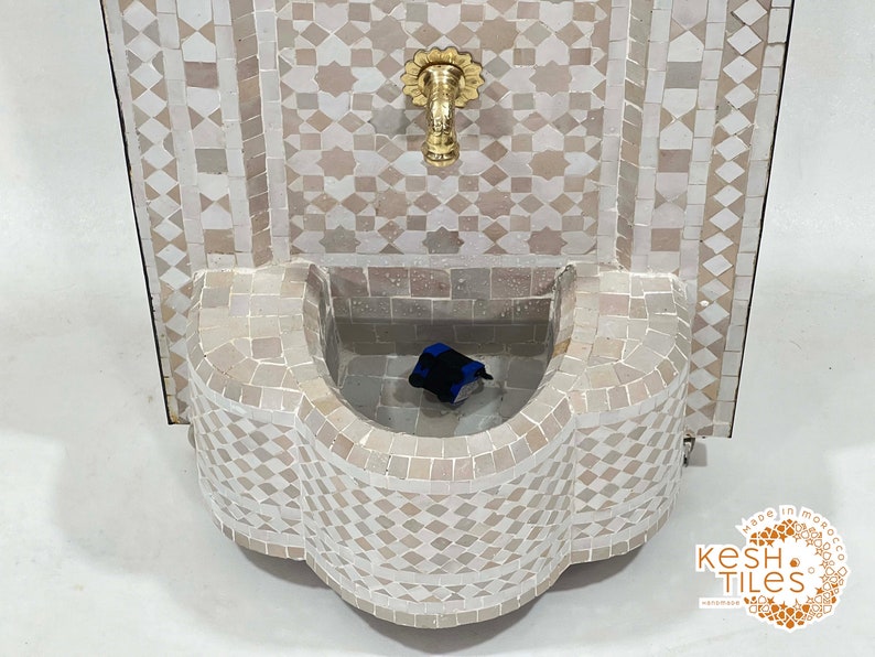 AMAZING WATER FOUNTAIN Moroccan Mosaic Fountain Outdoor & Indoor Beige And Off White Mid Century Fountain Moroccan Stones Fountain image 7