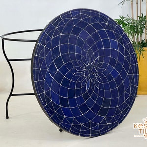 SPECTACULAR MOSAIC TABLE, Custom Made Tealish Blue Round Table, Traditional Flower Design, Luxurious Outdoor/Indoor Patio Furniture Decor