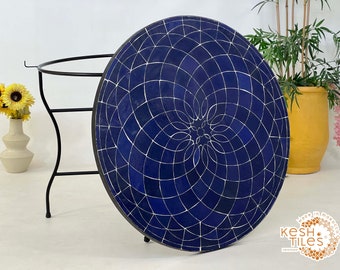 SPECTACULAR MOSAIC TABLE, Custom Made Tealish Blue Round Table, Traditional Flower Design, Luxurious Outdoor/Indoor Patio Furniture Decor