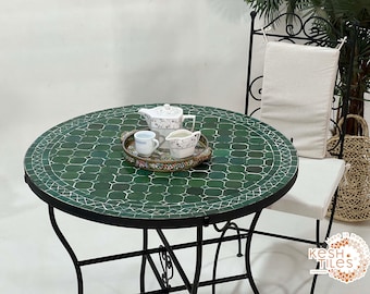 UNIQUE MOSAIC TABLE, Handmade Round Table, Moroccan Mosaic Green Table, Traditional Custom Made Design,  Luxurious Outdoor Patio Furniture